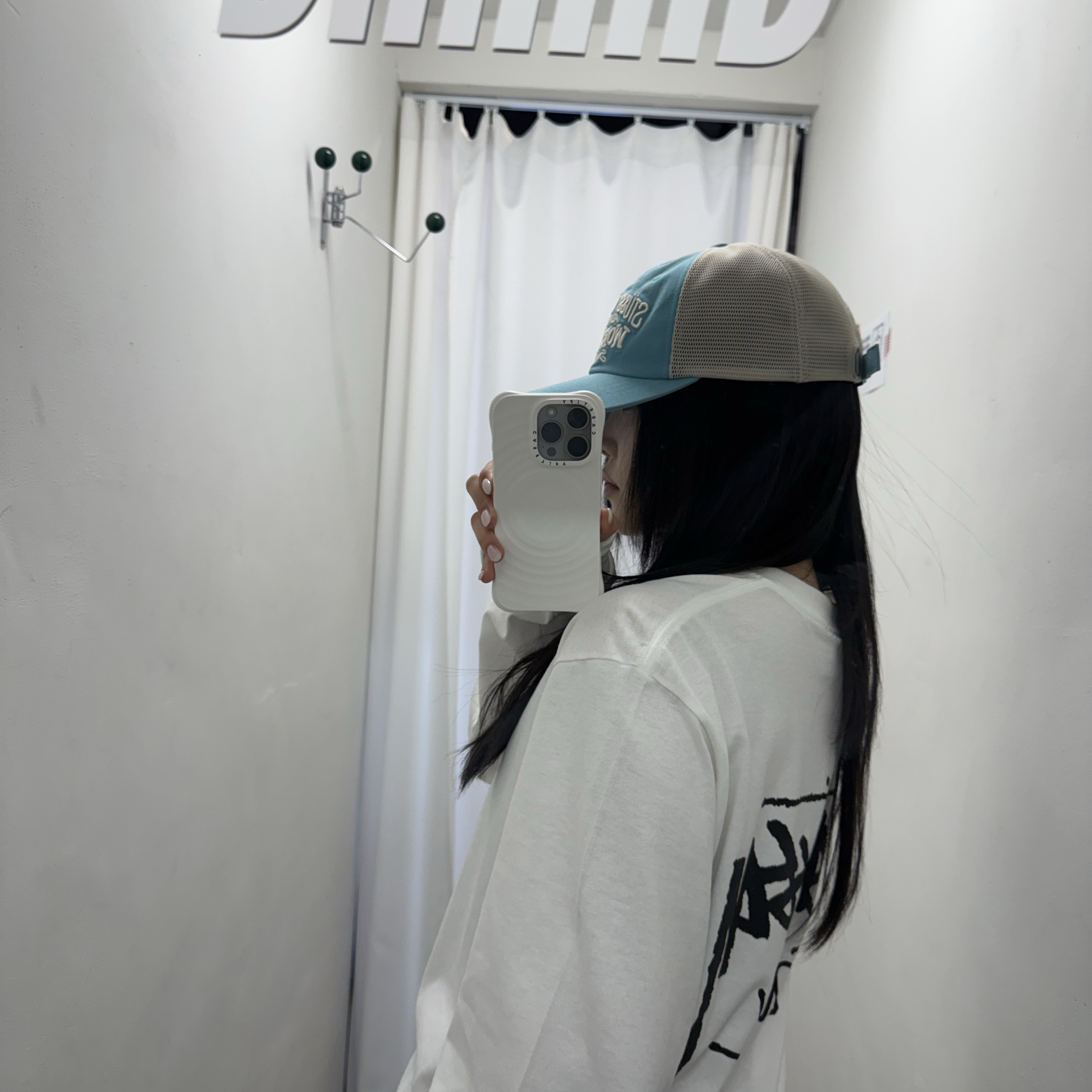 Stussy Low Profile Workgear Strapback Teal, Stussy Stock Seoul LS T-Shirt White 착용 스타일 - 2