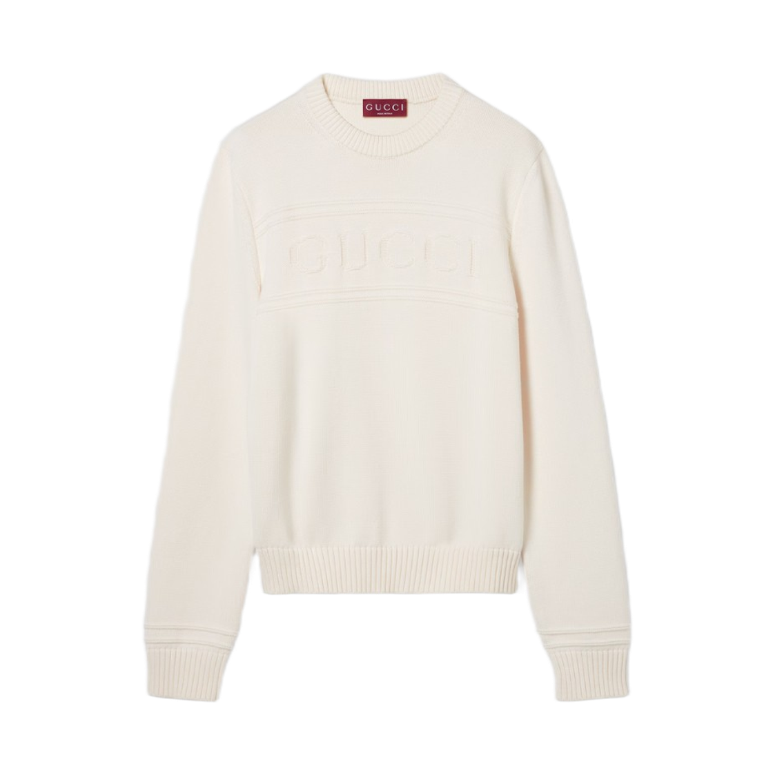 851724-XKFBC-9000 Gucci Knit Cotton Wool Sweater with Intarsia White