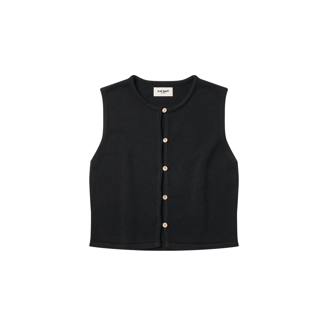 플랫웨이브 인 서울 엘린 니트 버튼 슬리브리스 블랙(Flatwave in Seoul Elin Knit Button Sleeveless Black)