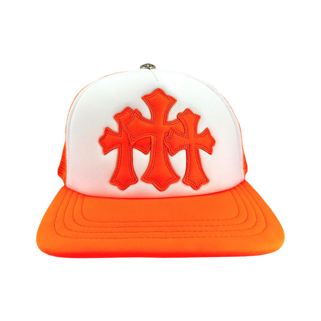 크롬하츠 세메터리 트러커햇 오렌지 화이트 (스크롤 라벨 버전)(Chrome Hearts Cemetery Trucker Hat Orange White (Scroll Label Ver.)) - 1