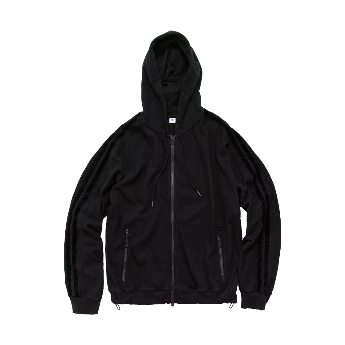 폴리테루 벨루어 테이프드 트랙 후디 블랙(Polyteru Velour Taped Track Hoodie Black)