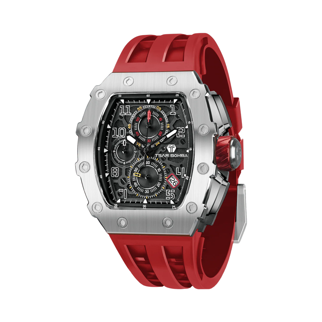 차르봄바 엘리멘탈 크로노그래프 캘린더 쿼츠 워치 TB8204Q-33 실버 레드(Tsar Bomba Elemental Chronograph Calendar Quartz  TB8204Q-33 Silver Red)