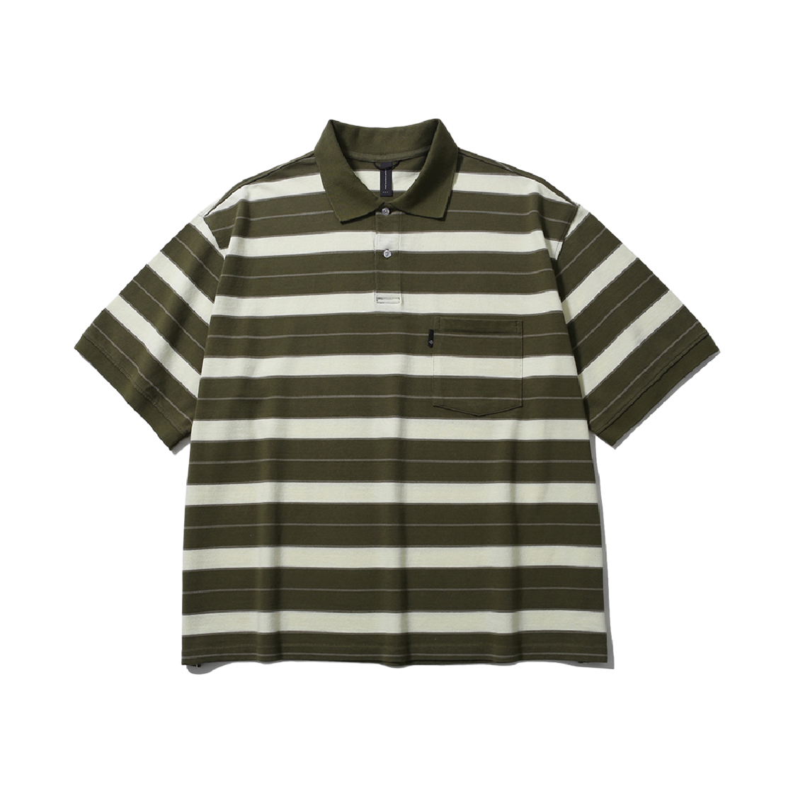 [SS26] 모이프 와이드 폴로 셔츠 올리브 멀티 스트라이프([SS26] moif Wide Polo H/S Shirt Olive Multi Stripe)