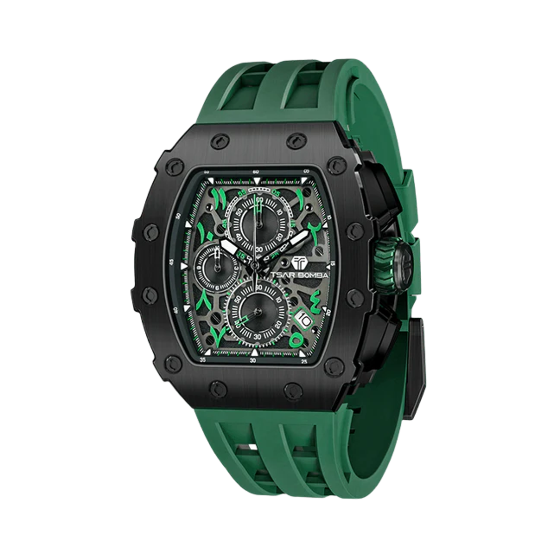 차르봄바 엘리멘탈 크로노그래프 캘린더 쿼츠 워치 TB8204QA-06 블랙 그린 아라비안(Tsar Bomba Elemental Chronograph Calendar Quartz TB8204QA-06 Black Green Arabian) - 1