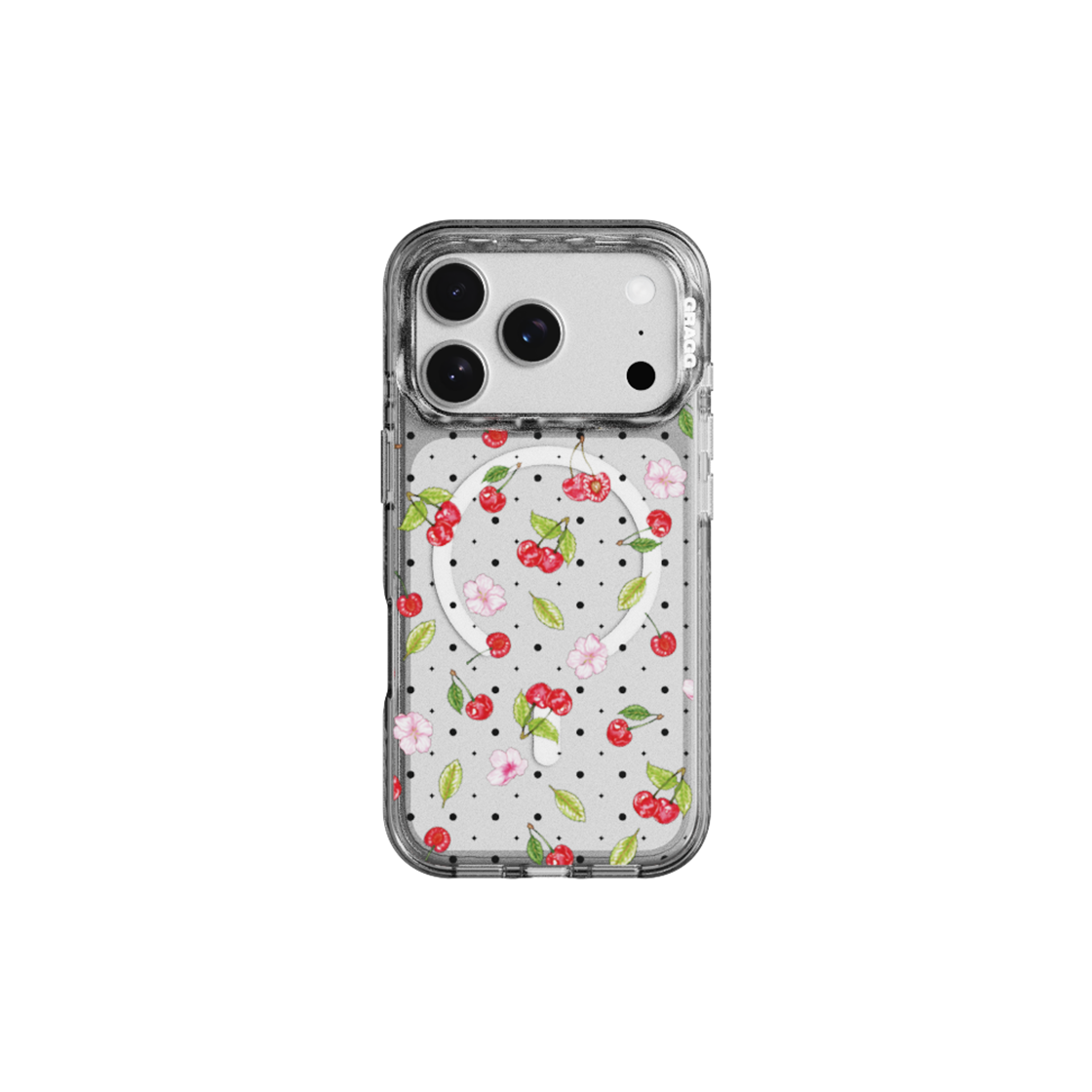 그래그 프레임 패턴 케이스 클리어 블랙 - 체리 가든(GRAGG MAGSAFE LAYERS FRAME CASE CLEAR BLACK - CHERRY GARDEN)
