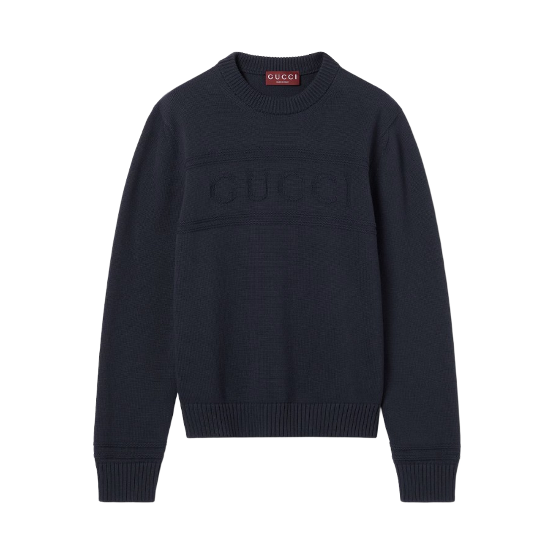 851724-XKFBC-4816 Gucci Knit Cotton Wool Sweater with Intarsia Dark Blue