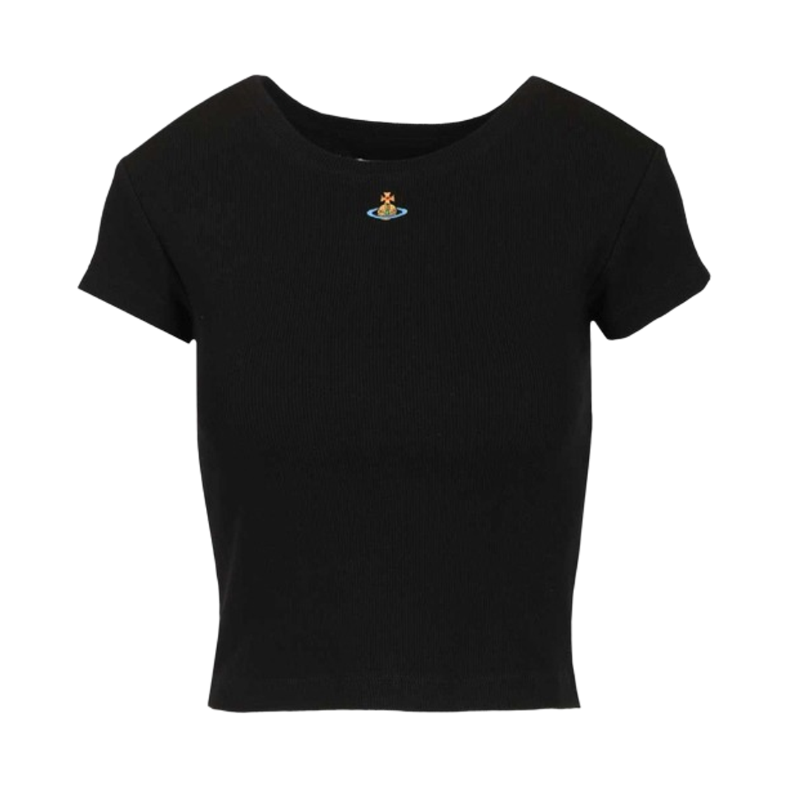 (W) 비비안 웨스트우드 립 저지 베이비 페루 크롭 티셔츠 블랙((W) Vivienne Westwood Rib Jersey Baby Peru Cropped T-Shirt Black) - 1