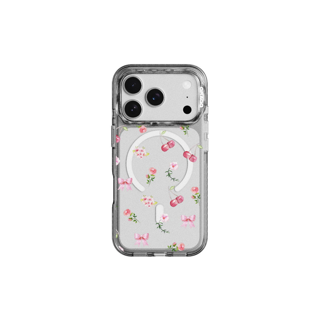 그래그 프레임 패턴 케이스 클리어 블랙 - 스캐터 플라워(GRAGG MAGSAFE LAYERS FRAME CASE CLEAR BLACK - SCATTER FLOWER)
