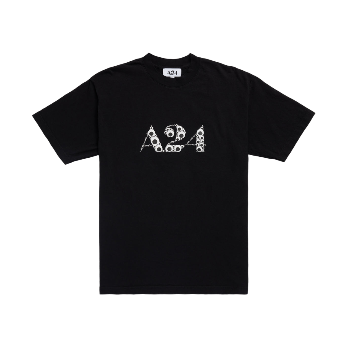 A24 블랙 구글리 아이 퍼프 프린트 로고 티셔츠 블랙(A24 Black Googly Eye Puff Print Logo T-Shirt Black) - 1