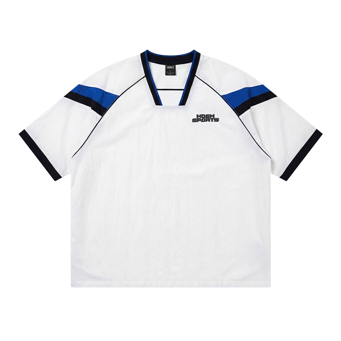 에이치덱스 스포티 컬러 블럭 하프 저지 숏 슬리브 화이트(HDEX Sporty Color Block Half Jersey Short Sleeve White)