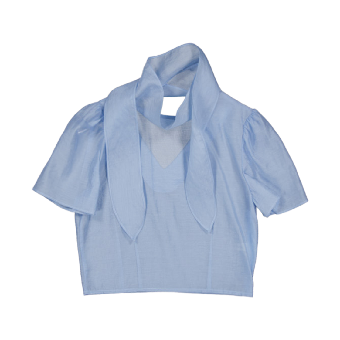 로먼 백브이 타이 블라우스 포그블루(Murmure Roman Back V-Tie Blouse Fog Blue)