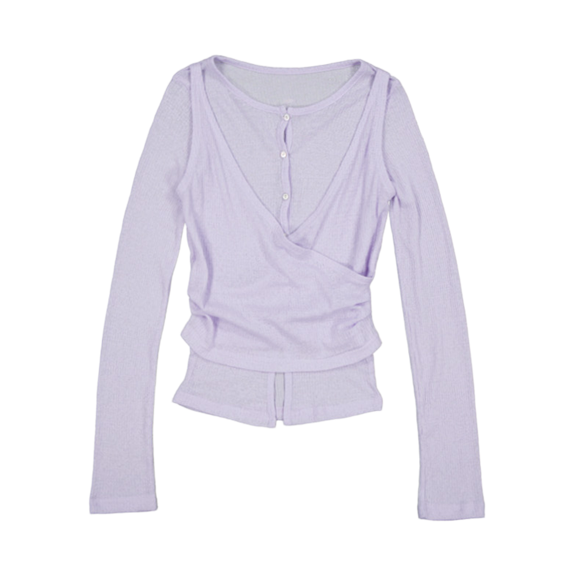 아오이 셔링 레이어드 가디건 라이트퍼플(Murmure Aoi Shirring Layered Cardigan Light Purple)