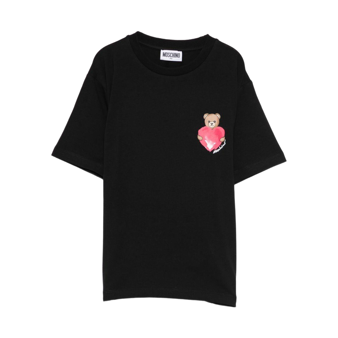 (키즈) 모스키노 하트 프린트 티셔츠 블랙((Kids) Moschino Heart Print T-Shirt Black)