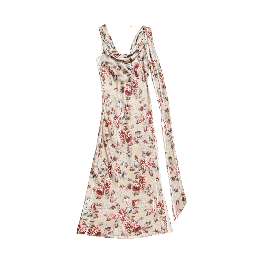 A20908-BPG Acne Studios Draped Floral Print Dress Multi Beige
