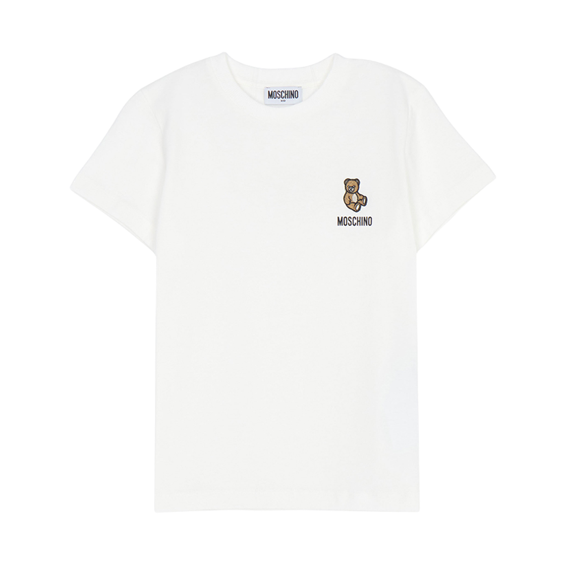 (키즈) 모스키노 테디 베어 자수 티셔츠 화이트((Kids) Moschino Teddy Bear Embroidery T-Shirt White)