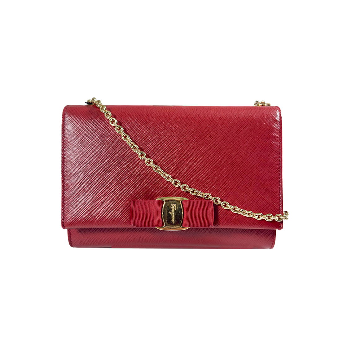 ITULQ5DPHHTW Salvatore Ferragamo Women's Gini Bow Chain Shoulder Crossbody Bag - Red 22 B558