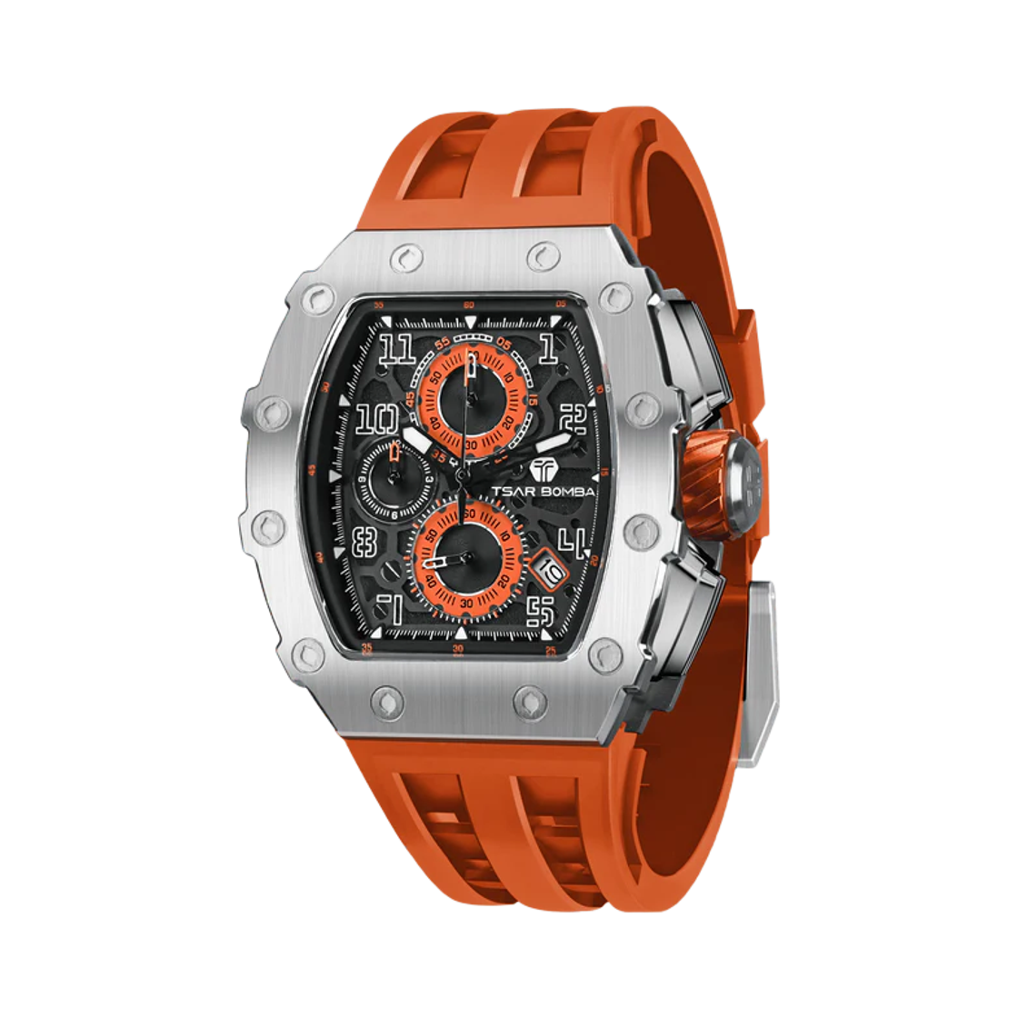 차르봄바 엘리멘탈 크로노그래프 캘린더 쿼츠 워치 TB8204Q-11 실버 오렌지(Tsar Bomba Elemental Chronograph Calendar Quartz  TB8204Q-11 Silver/Orange)