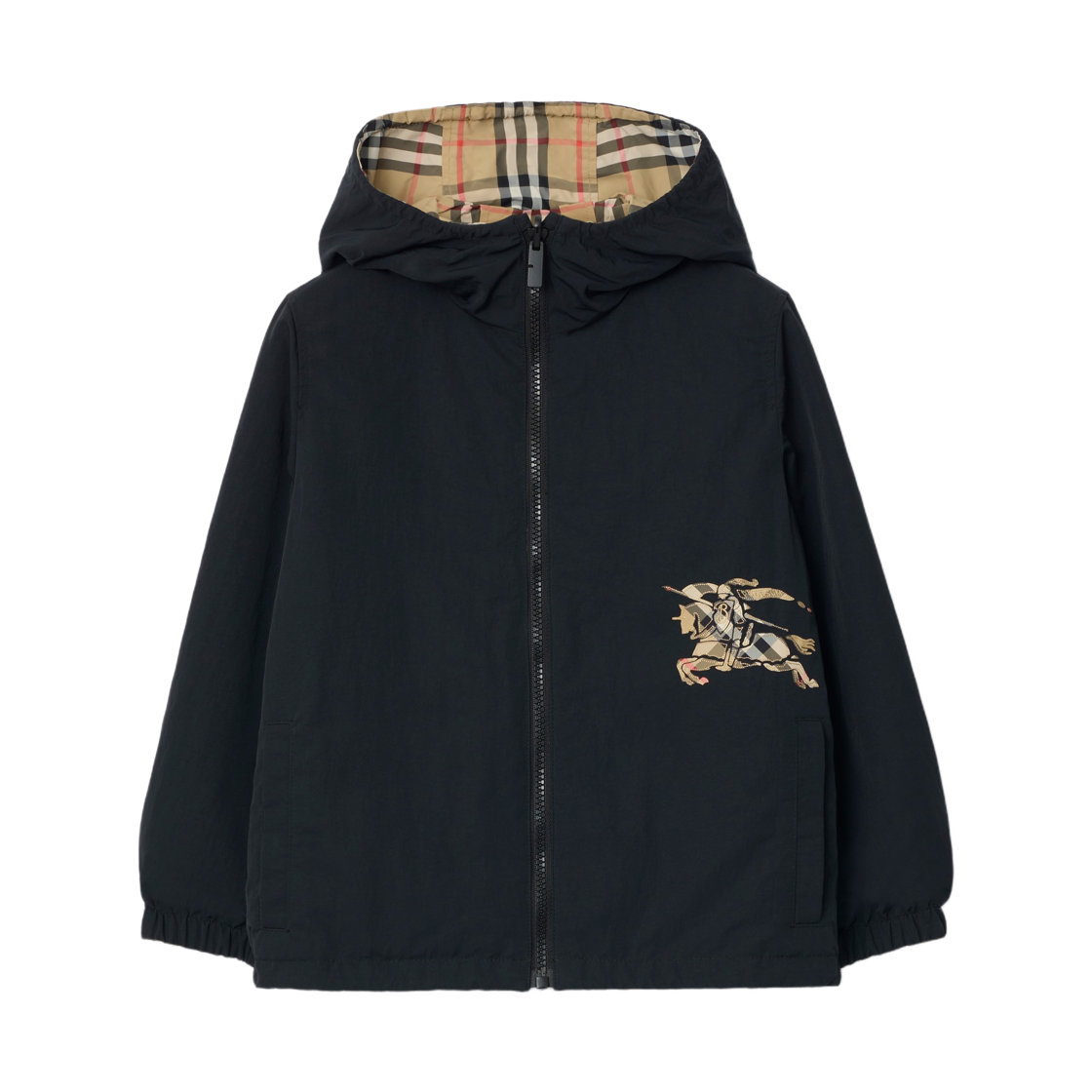 8117262 (Kids) Burberry Reversible Check Hooded Jacket Sand Beige