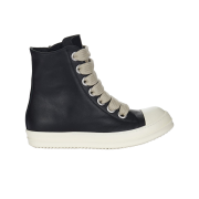 Rick Owens Temple Jumbolace Sneaks in Full Grain Cow Leather Black Milk