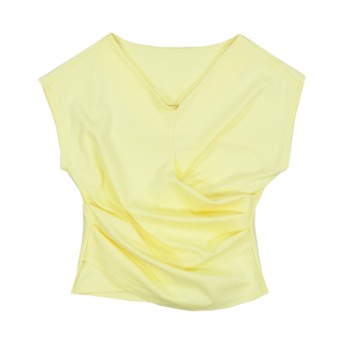 뮈르뮈르 코코 브이넥 셔링 랩 블라우스 티 레몬(Murmure Coco Shirring T-Shirt Lemon)