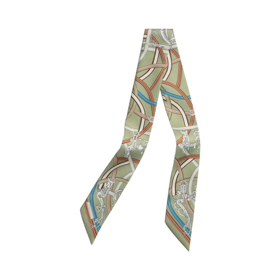 H064299S04 (W) Hermes Harnais Legendaire Twilly Silk & Vert Amande Bleu Jean Cannelle