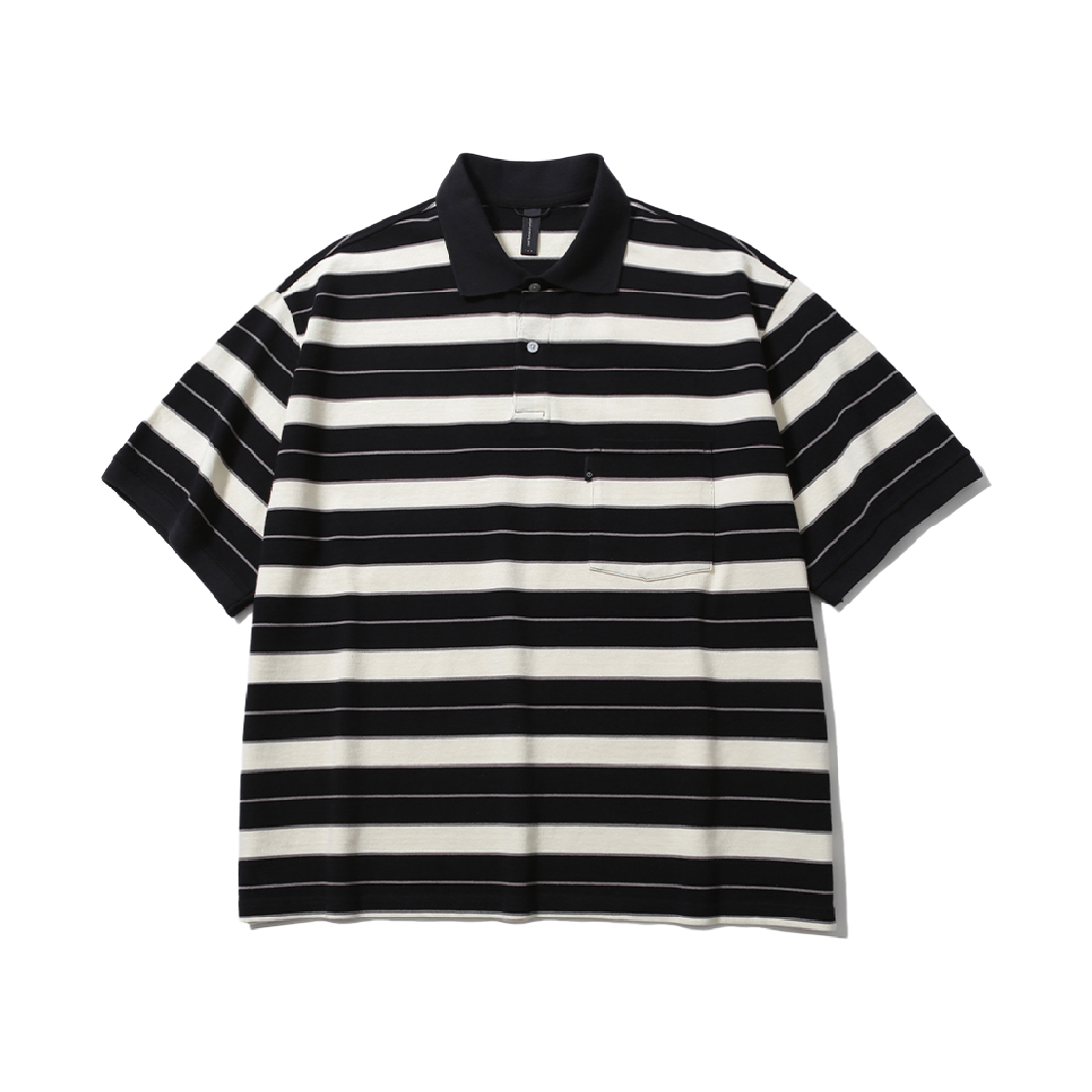[SS26] 모이프 와이드 폴로 셔츠 블랙 멀티 스트라이프([SS26] moif Wide Polo H/S Shirt Black Multi Stripe)