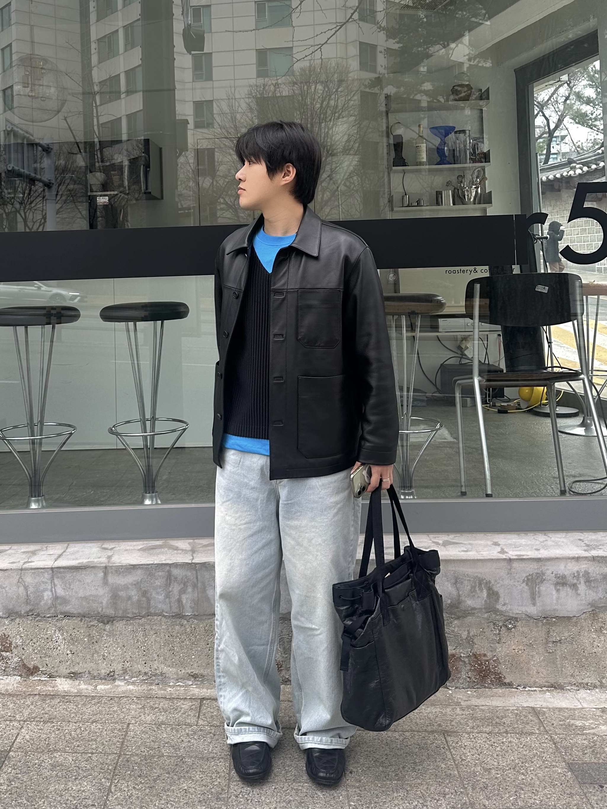 noun Soft Round T-Shirts Blue, noun Wide Denim Pants Light Blue 착용 스타일 - 2