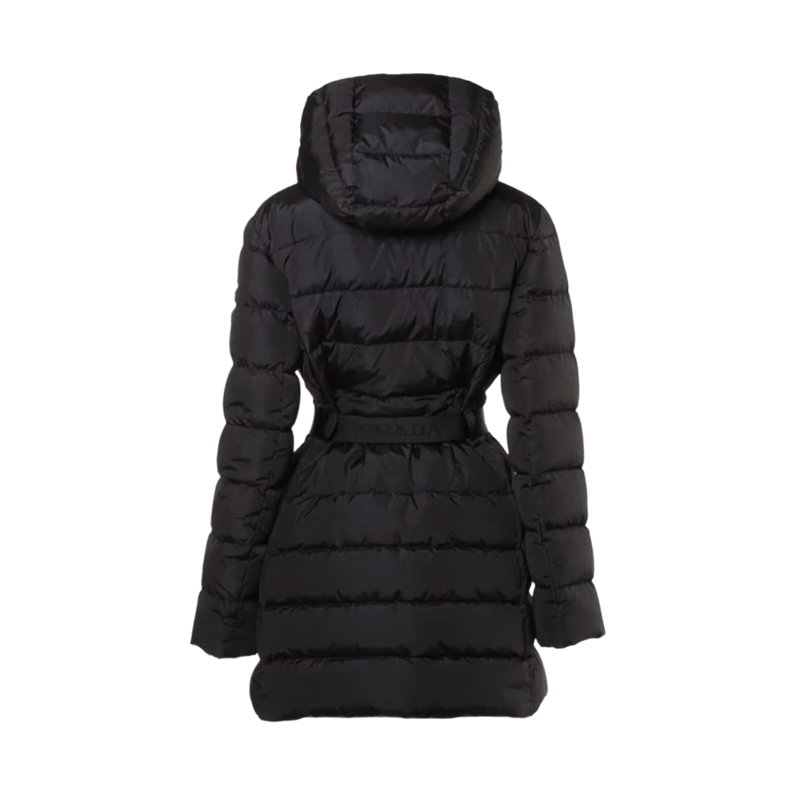 (W) 프라다 트라이앵글 로고 벨티드 후드 다운 자켓 블랙((W) Prada Triangle Logo Belted Hooded Down Jacket Black) - 2