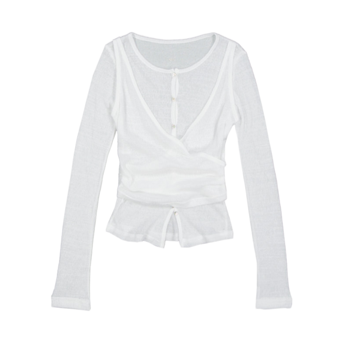 아오이 셔링 레이어드 가디건 아이보리(Murmure Aoi Shirring Layered Cardigan Ivory) - 1