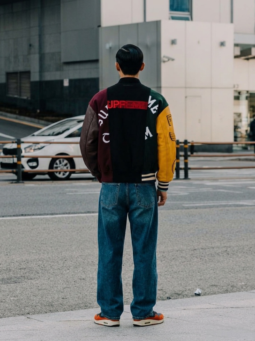 Supreme x MM6 Maison Margiela Split Varsity Jacket Multicolor - 24SS 착용 스타일