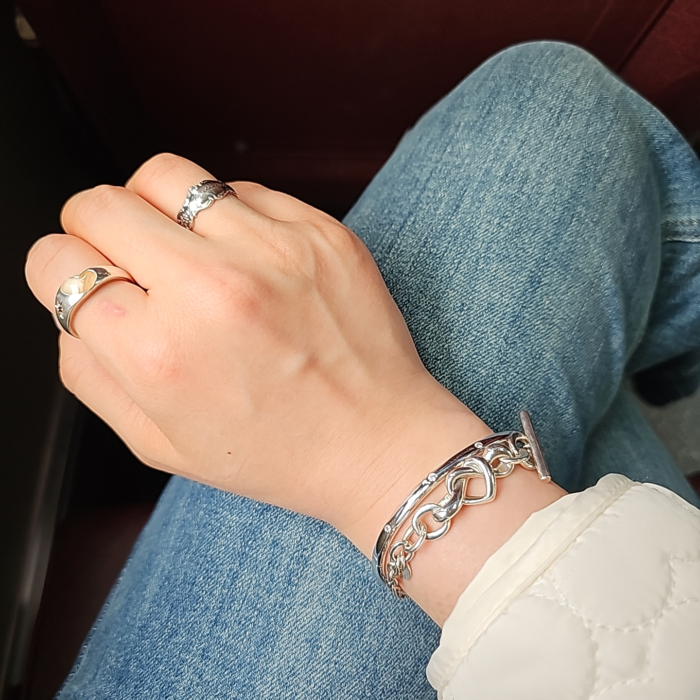 (W) Pandora Heart T-Bar Bracelet Sterling Silver 착용 스타일