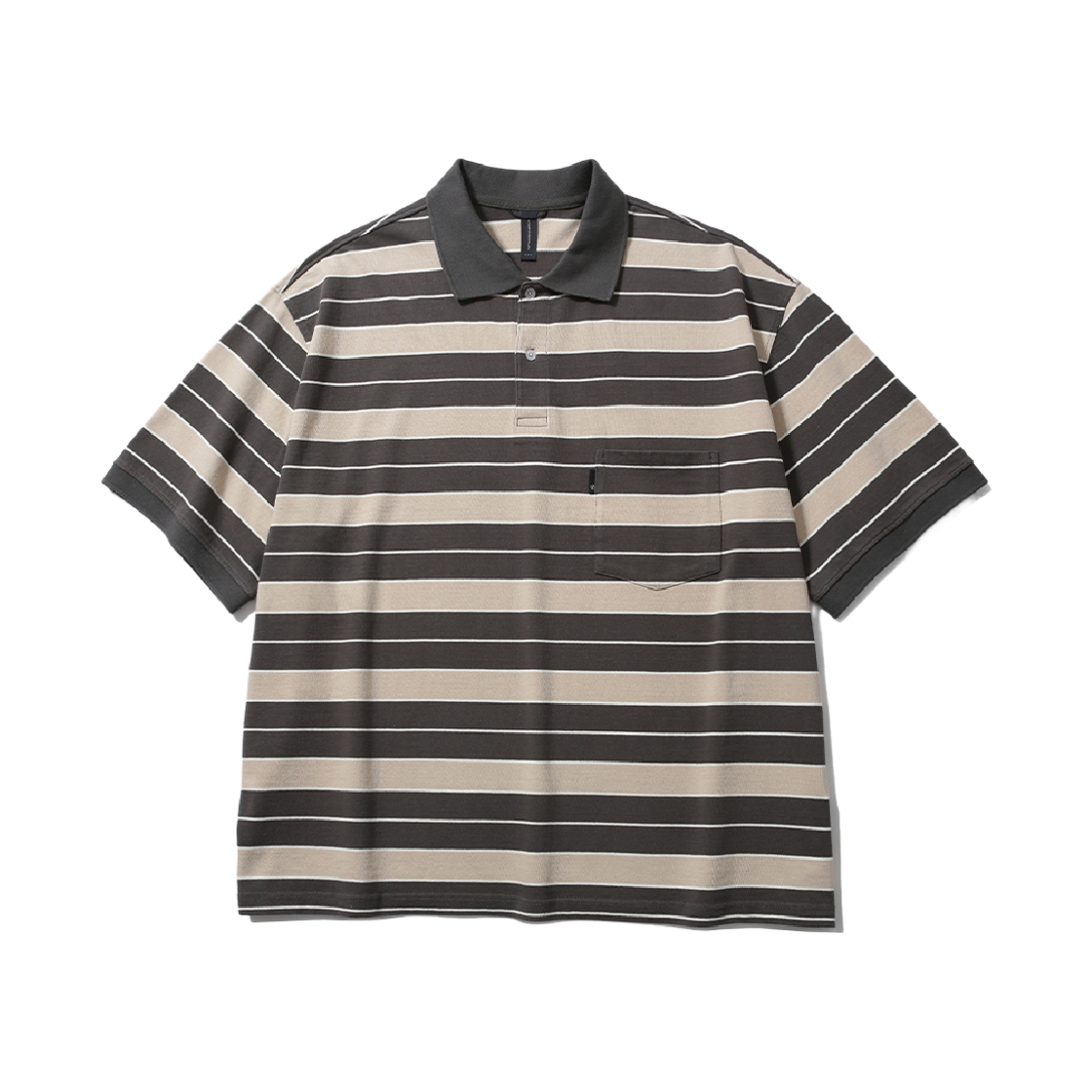 [SS26] 모이프 와이드 폴로 셔츠 그레이 멀티 스트라이프([SS26] moif Wide Polo H/S Shirt Gray Multi Stripe)
