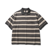 [SS26] moif Wide Polo H/S Shirt Gray Multi Stripe