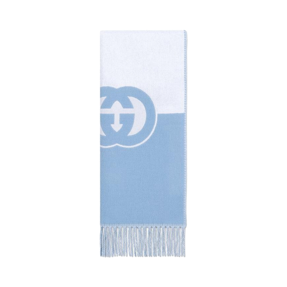 715497-3GB02-4978 (W) Gucci Wool Cashmere Muffler with Interlocking G Light Blue