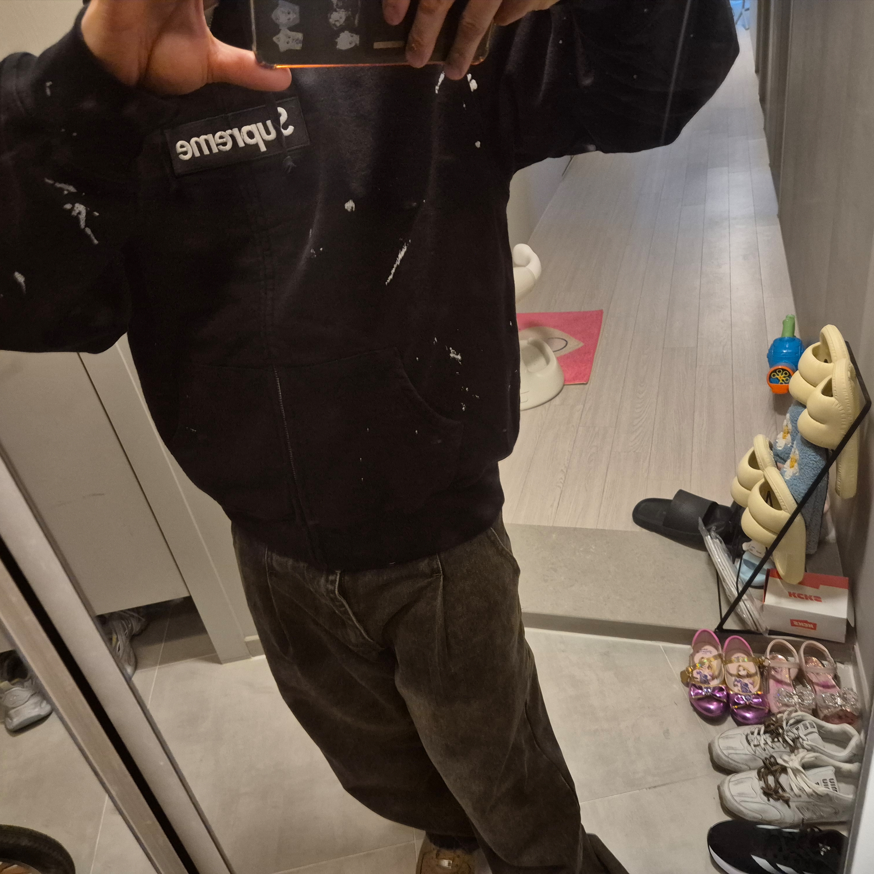 Supreme x MM6 Maison Margiela Box Logo Zip Up Hooded Sweatshirt Black - 26SS 착용 스타일 - 1