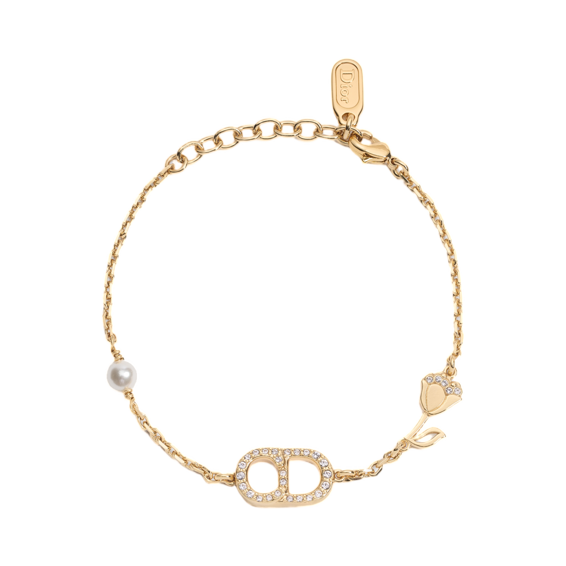 B3306WOMCY-D319 (W) Dior CD Lily Bracelet Metal White Resin Pearl Crystal Gold White