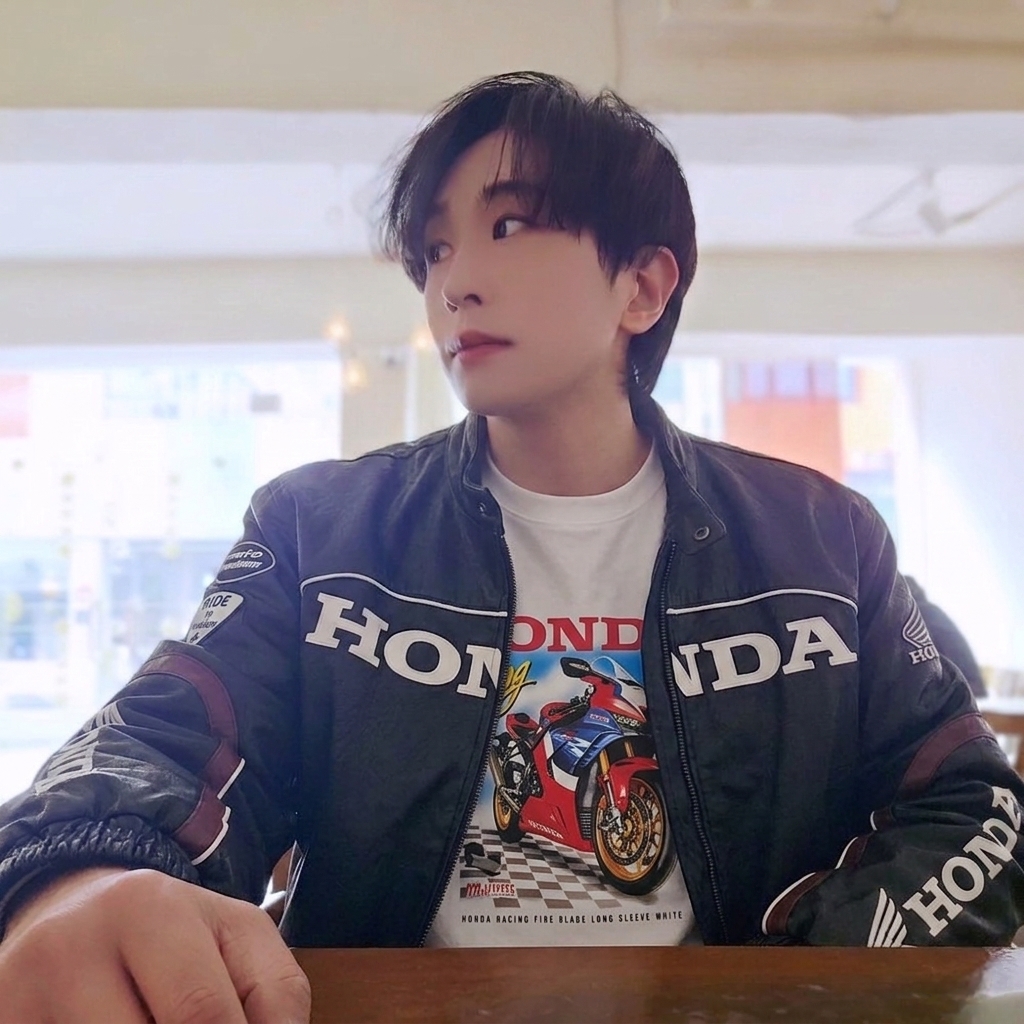 Honda Engineered Leather Racing Jacket Black, Honda Racing Fire Blade Long Sleeve White 착용 스타일 - 1
