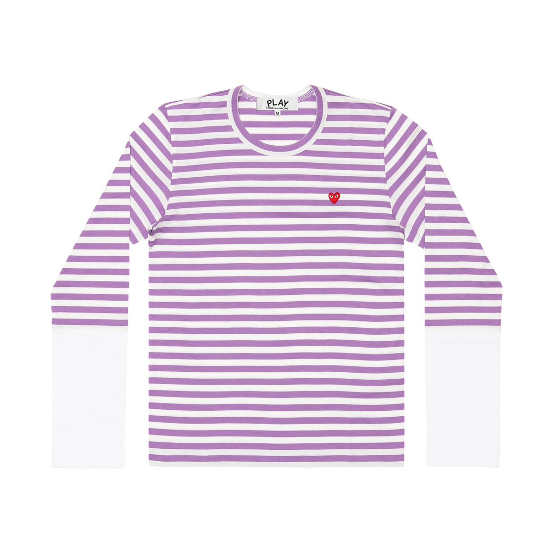 AZ-T319-051-4 (W) Play Comme des Garcons Red Heart Stripe White Longsleeve T-Shirt Purple