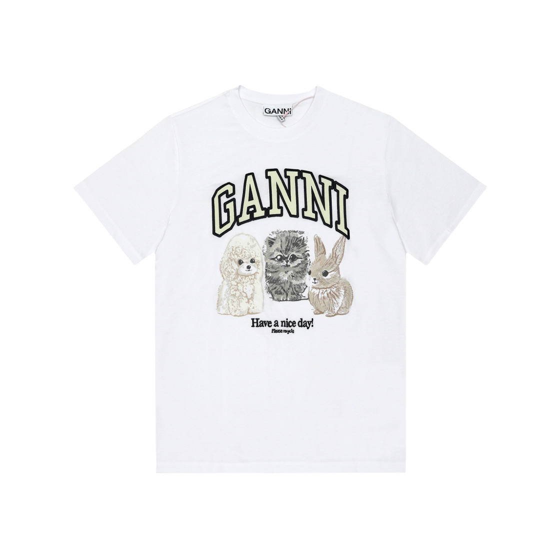 [20% 쿠폰] (W) 가니 애니멀 프린트 티셔츠 화이트([20% 쿠폰] (W) Ganni Animal Print T-Shirt White) - 1