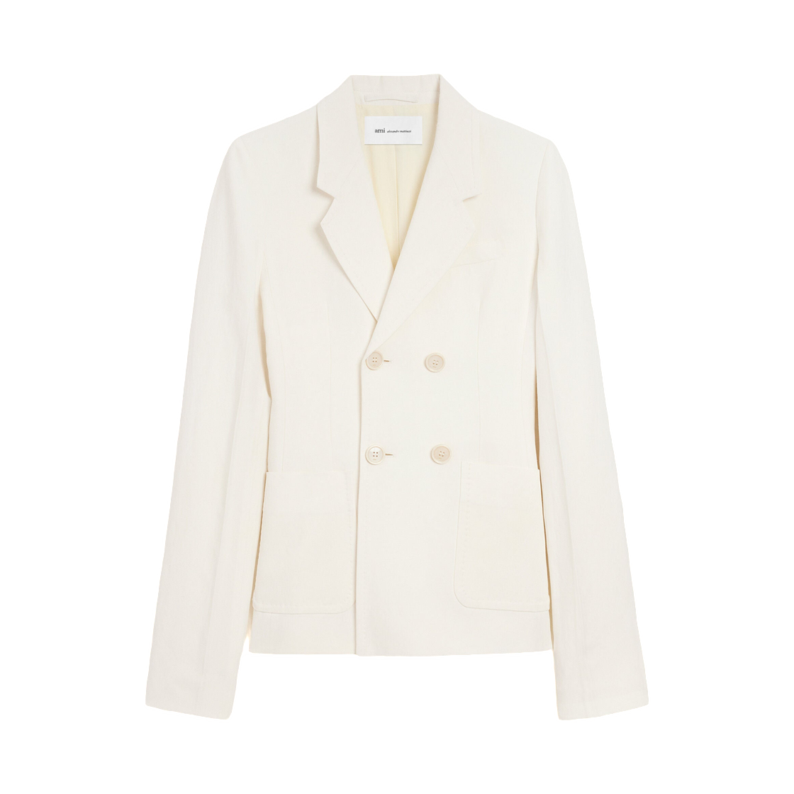 FBV766-VI0052-136 (W) AMI White Linen Double Breasted Jacket White Cream