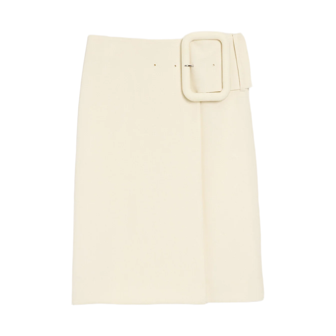 FSK451-WV0195-136 (W) AMI White New Wool Big Buckle Belted Midi Skirt White Cream