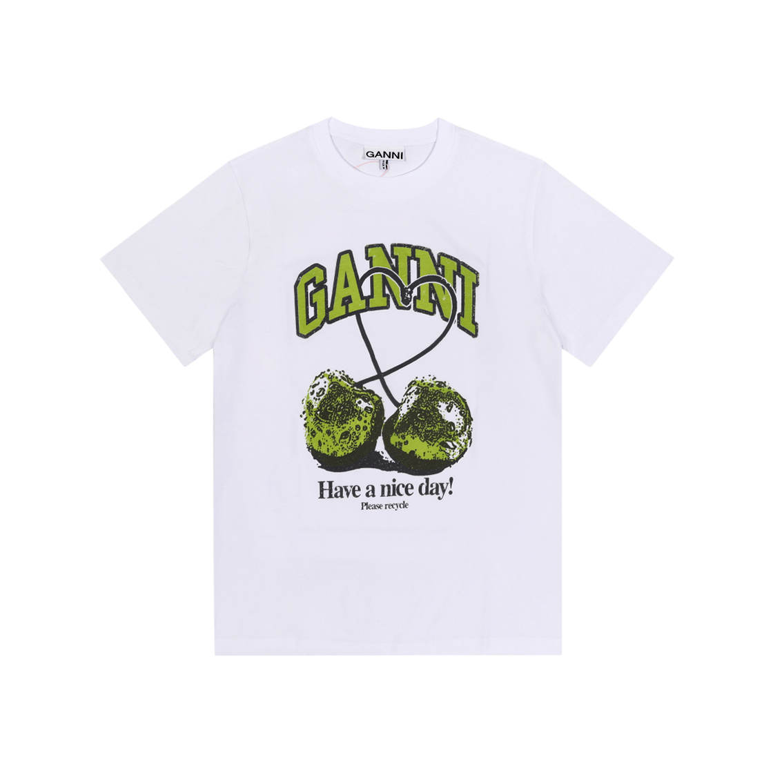 [20% 쿠폰] (W) 가니 베이직 저지 체리 릴렉스드 티셔츠 브라이트 화이트([20% 쿠폰] (W) Ganni Basic Jersey Cherry Relaxed T-Shirt Bright White) - 1