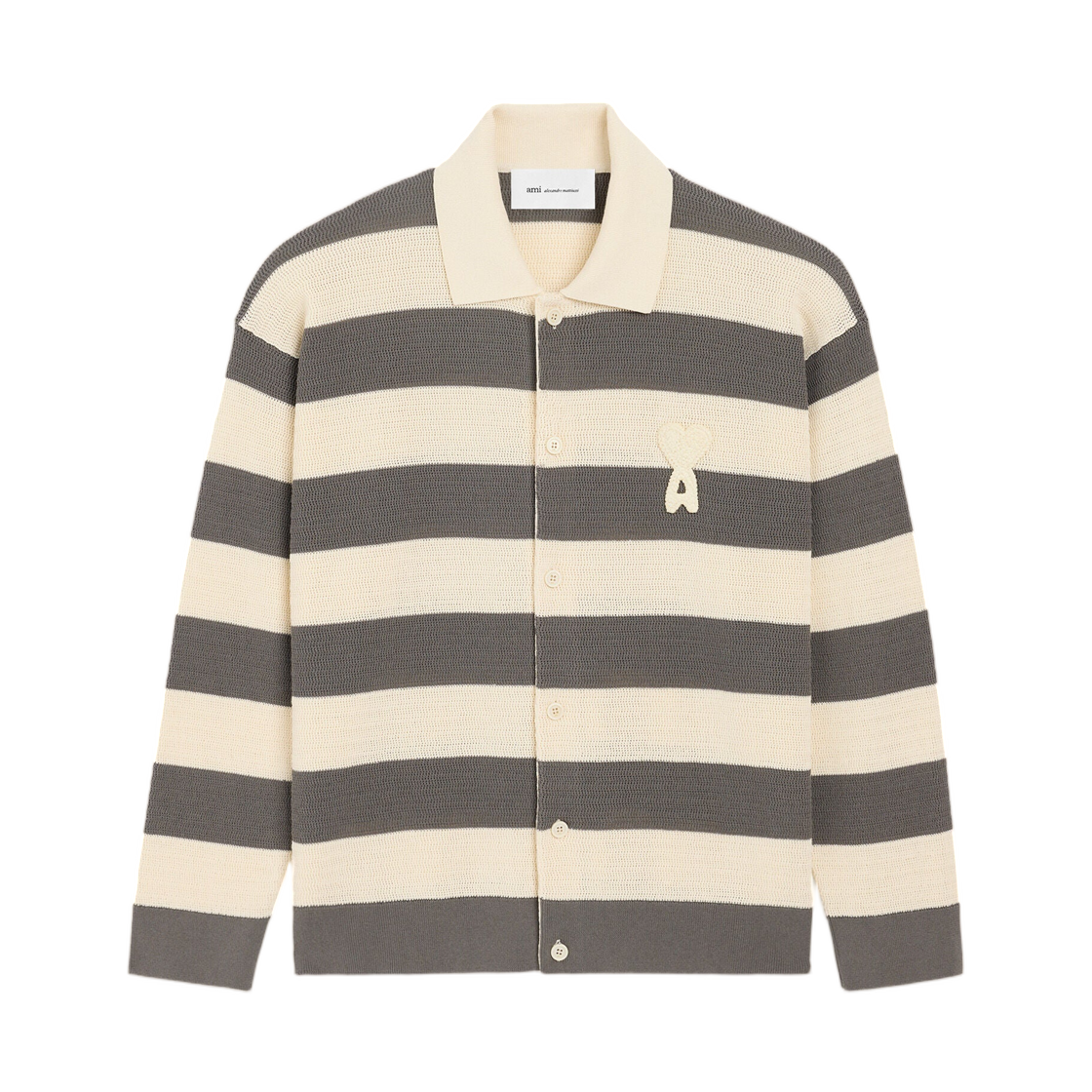 HKC390-KN0153-A152 AMI White and Brown Cotton Ami De Coeur Cardigan White Cream Carbon