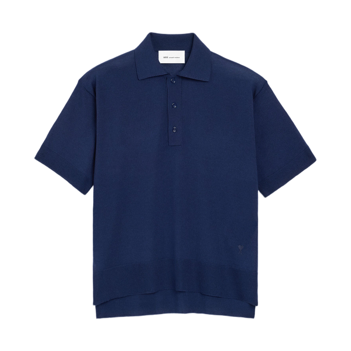 아미 블루 씬 울 숏슬리브 아미 드 하트 폴로 잉크(AMI Blue Thin Wool Short Sleeves Ami De Coeur Polo Ink) - 1