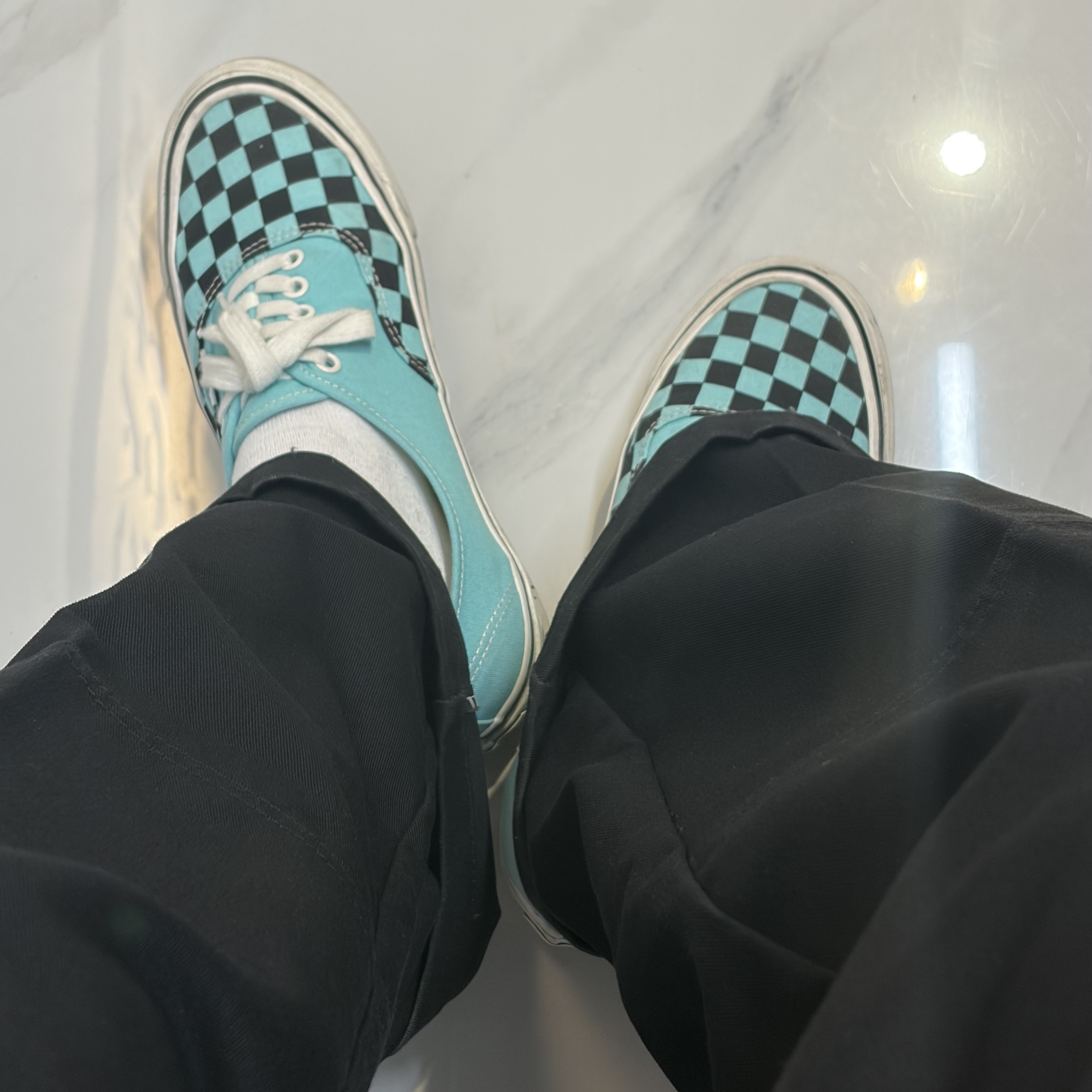 Vans X Wacko Maria Authentic Lx 44 Checkerboard Blue 착용 스타일 - 1
