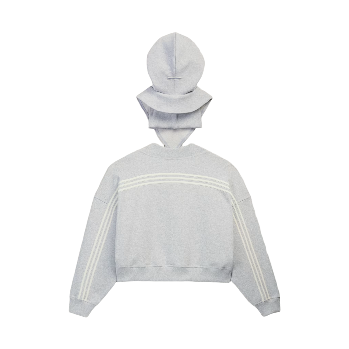 아디다스 x 배드 버니 헤비 크루넥 앤 후디드 바라클라바 스웨트셔츠 라이트 그레이 헤더 - US 사이즈(Adidas x Bad Bunny Heavy Crewneck & Hooded Balaclava Sweatshirt Light Grey Heather - US Sizing) - 2