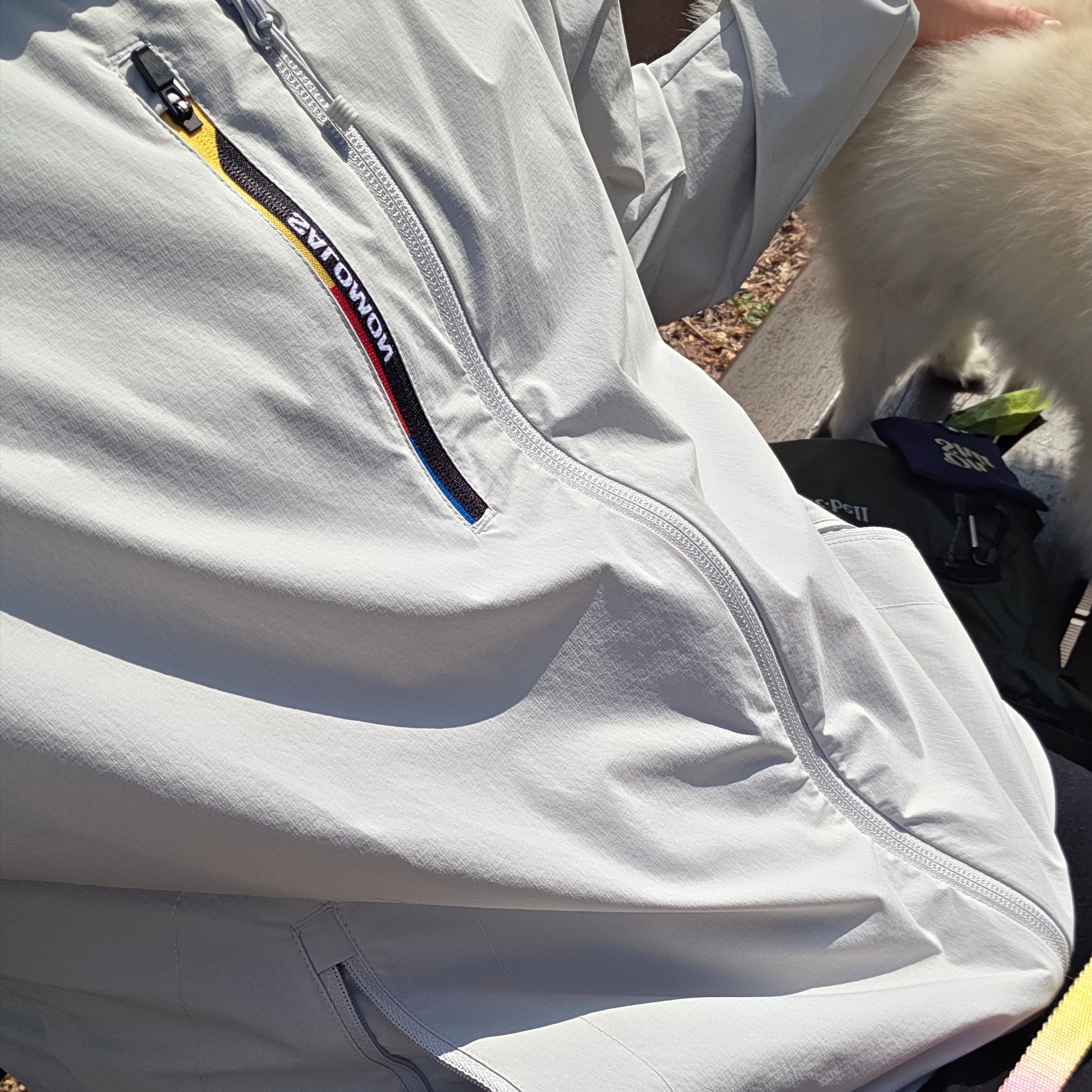 Salomon Modisay Windshell Jacket Bright Grey 착용 스타일