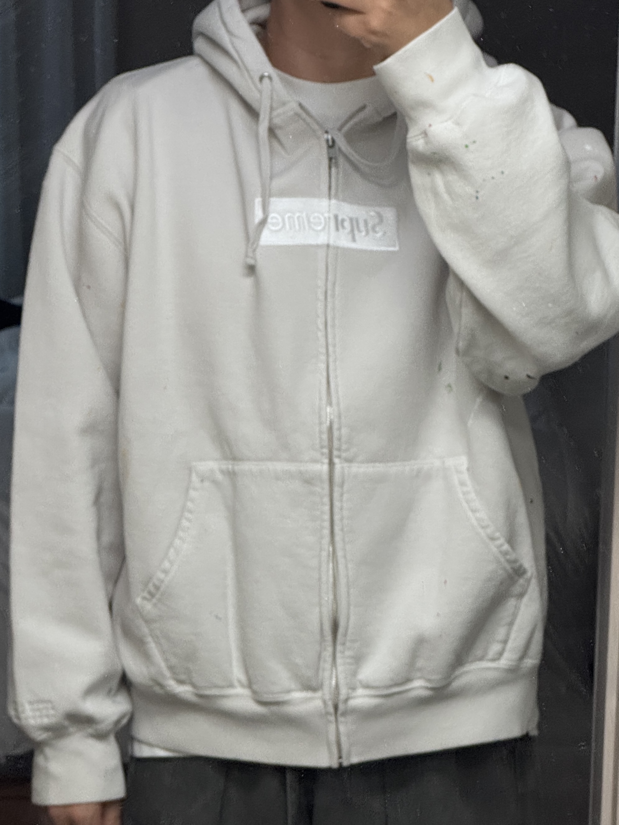 Supreme x MM6 Maison Margiela Box Logo Zip Up Hooded Sweatshirt White - 26SS 착용 스타일 - 2
