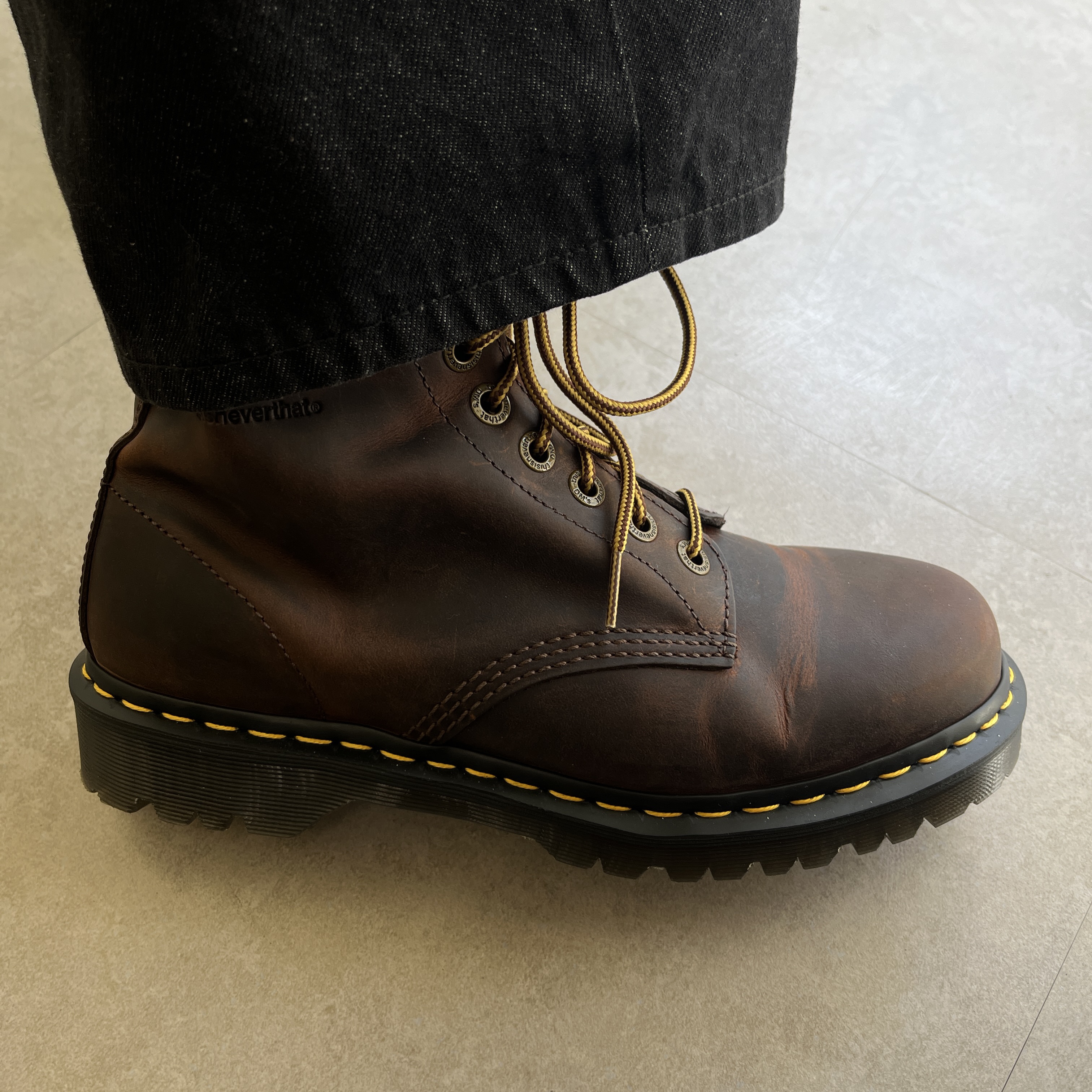 Dr. Martens x Thisisneverthat 1460 Waxed Full Grain Brown 착용 스타일 - 2