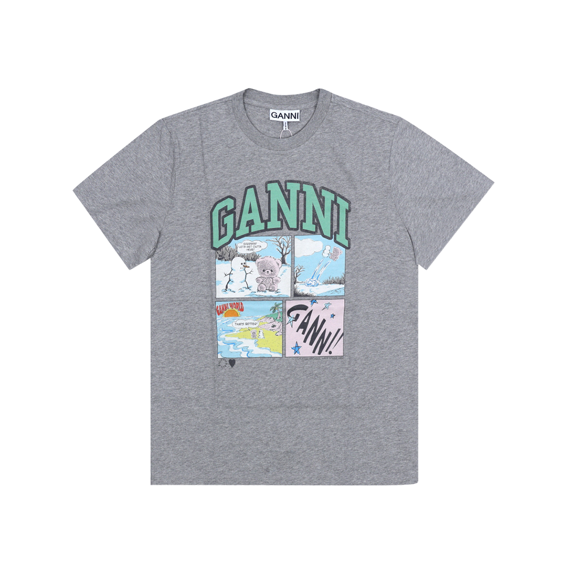 [20% 쿠폰] (W) 가니 베이직 저지 코믹 테디 티셔츠 그레이([20% 쿠폰] (W) Ganni Basic Jersey Comic Teddy T-Shirt Grey)